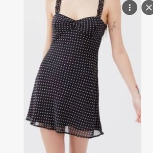 Urban Outfitters Black and Tan Polkadot Mini Dress w/Ruffled Straps, Size Small